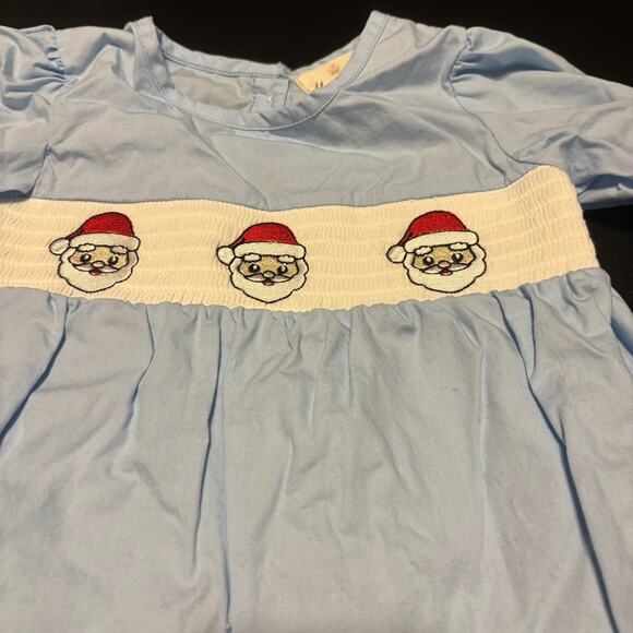 Marie Nicole Blue Smocked Santa Baby Romper Christmas Outfit 12-18M  Unisex - Picture 2 of 4